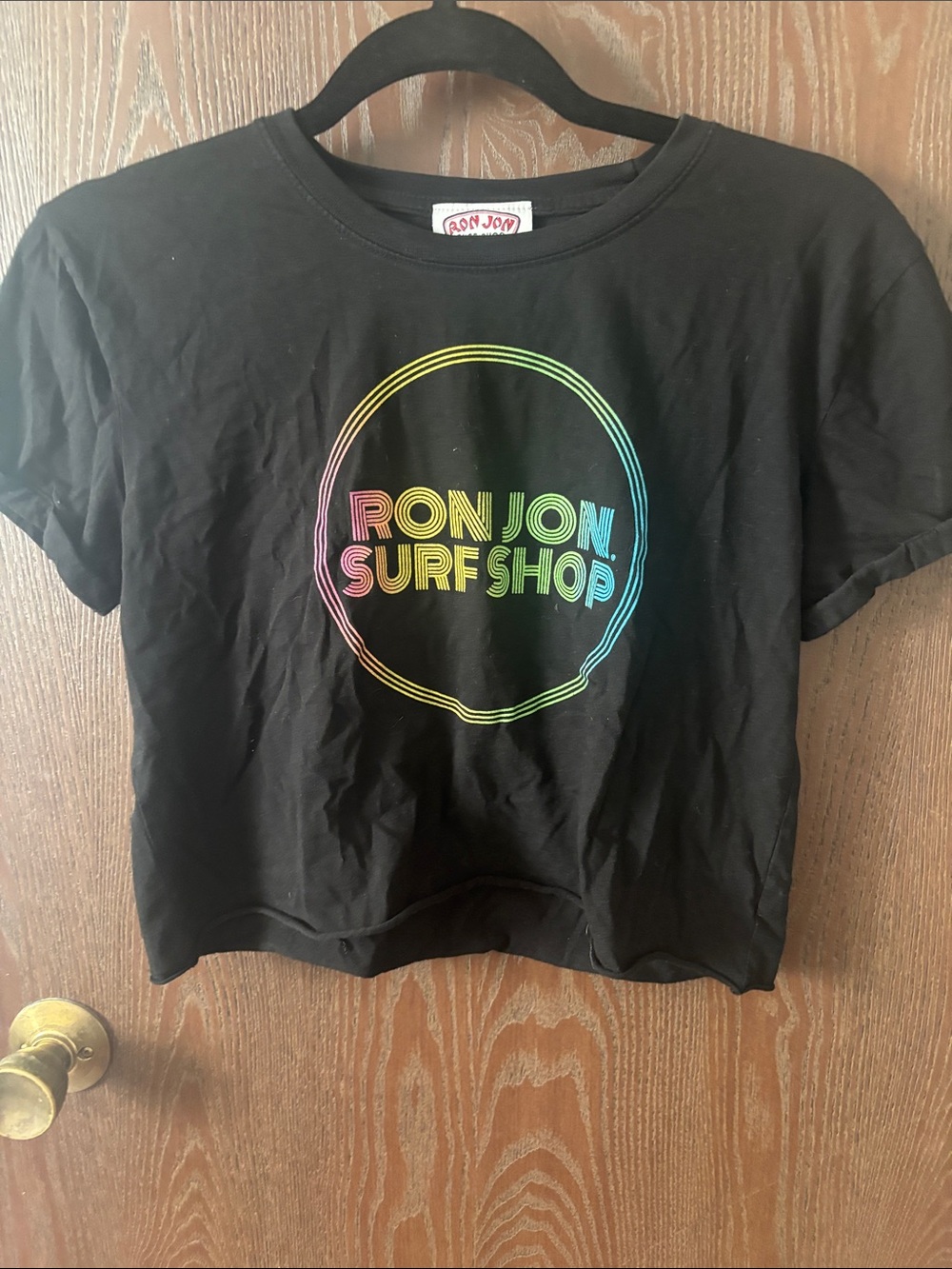 Ron Jon Black Tee with Rainbow Circle Logo